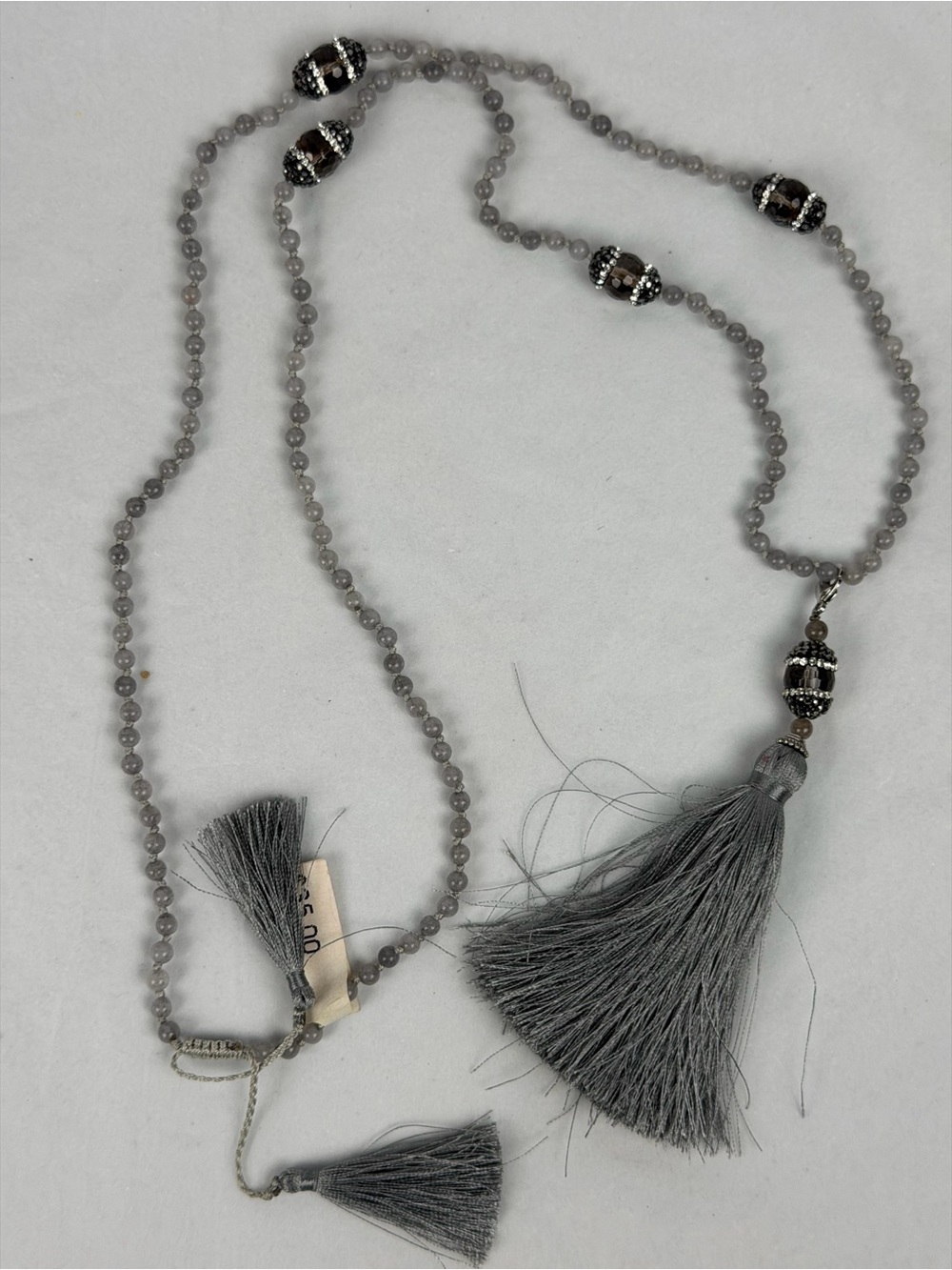 Gray Beaded Tassel Necklace - Elegant Women's Accessory